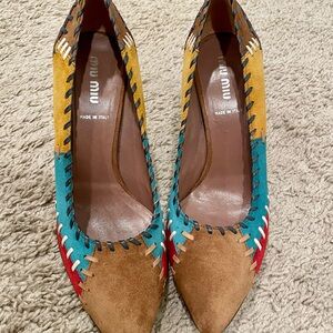 Prada MIU MIU sz 37 Gorgeous Patchwork suede pumps pointed toes US 6.5
